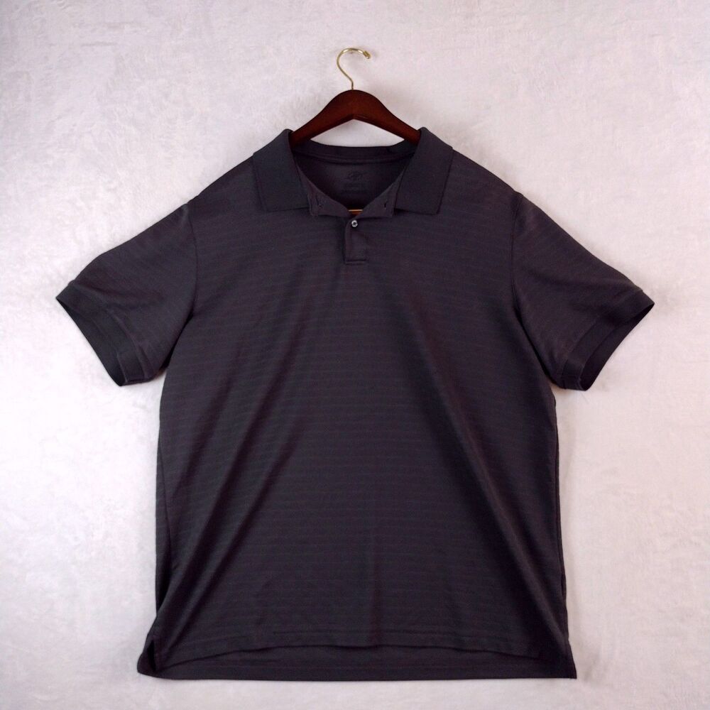 Athletic Works Mens XL Polo Shirt Charcoal Gray Striped Short Sleeve Golf Top
